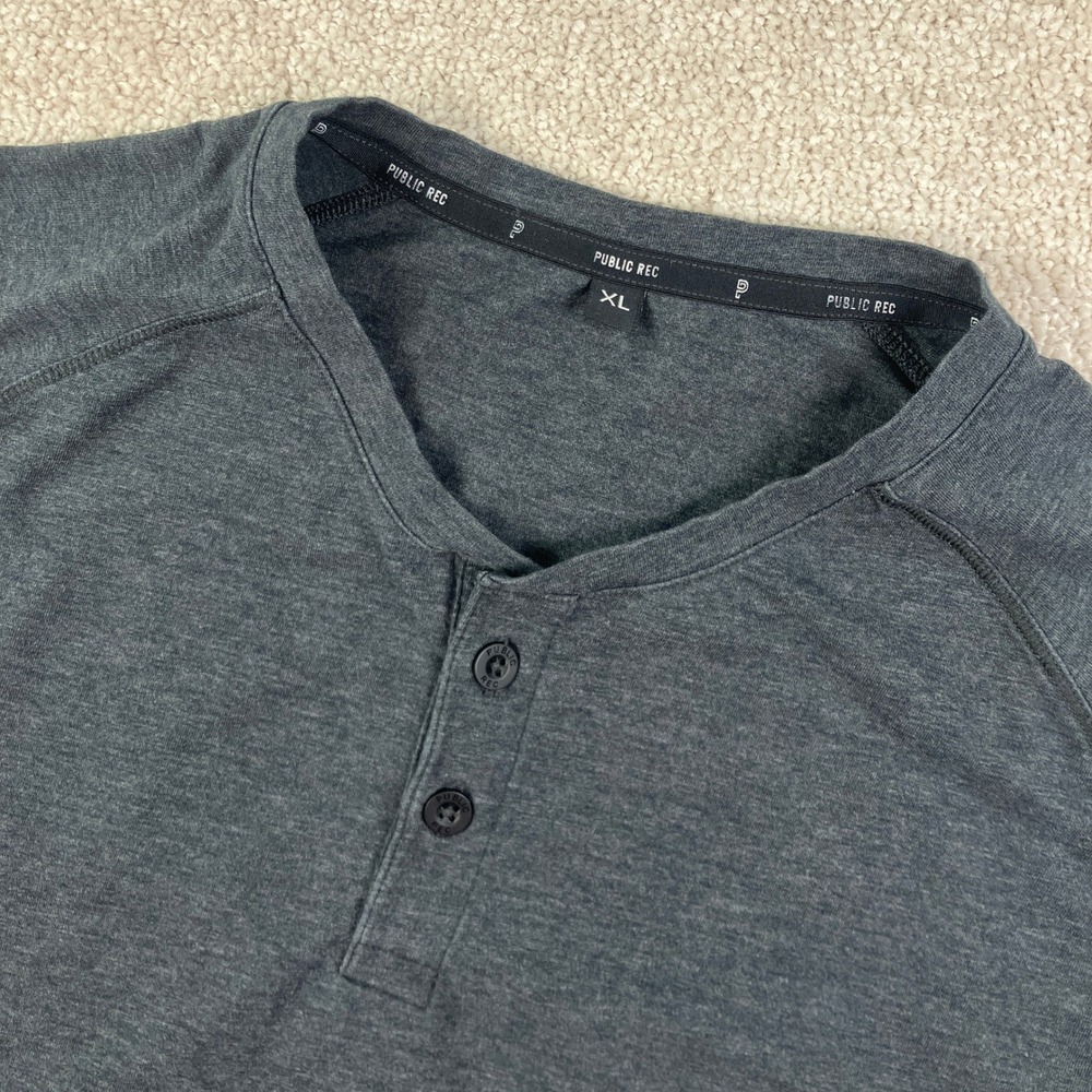 Public Rec Mens XL Henley Shirt Charcoal Gray Pima Lyocell Blend Short Sleeve